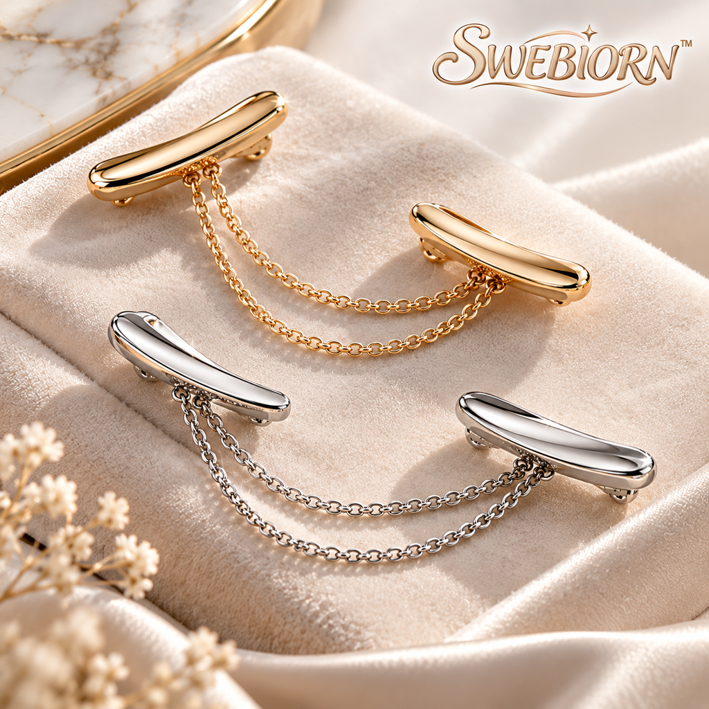 SWEBIORN™ Liora Dual-Tone Collar Clips – Gold & Silver Tone Metal Shirt Collar Clips, 2-Piece Minimalist Blouse & Dress Shirt Accessories
