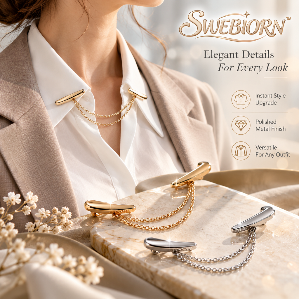 SWEBIORN™ Liora Dual-Tone Collar Clips – Gold & Silver Tone Metal Shirt Collar Clips, 2-Piece Minimalist Blouse & Dress Shirt Accessories