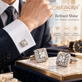 SWEBIORN™ Celestine White Rhinestone Cufflinks – Silver-Tone Geometric French Cuff Links, Formal Shirt Accessories, 1-Pair Gift Set