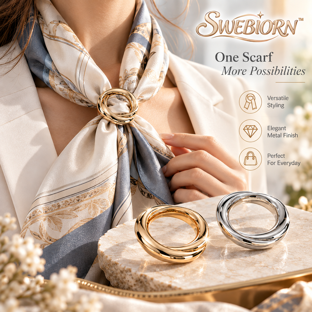 SWEBIORN™ Orvelle Duo Scarf Rings – Gold & Silver Tone Round Scarf Slides, 2-Piece Neckerchief Holders, Minimalist Scarf Accessories