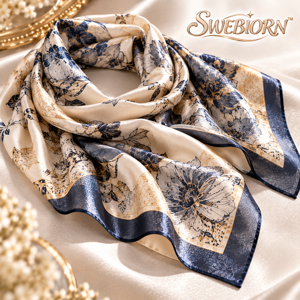 SWEBIORN™ Atelier Line Textured Square Scarf – Warm Taupe Tonal Print Neck Scarf, Hair Scarf & Handbag Accessory, 27.5 in