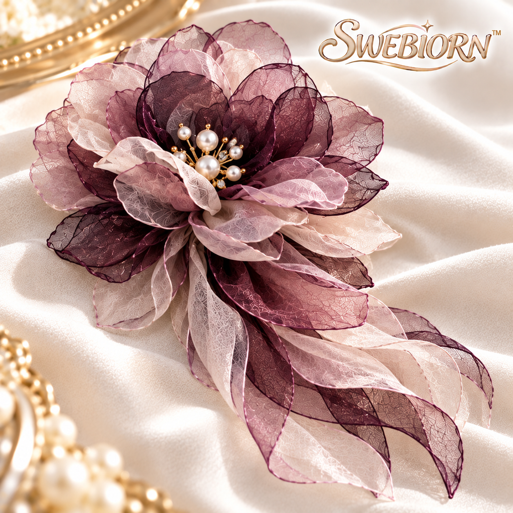 SWEBIORN™ Florenne Fabric Shoulder Bloom Pin – Dusty Black Layered Textile Flower Brooch, Blazer Dress Strap & Bag Accent