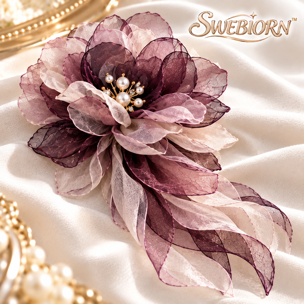 SWEBIORN™ Florenne Fabric Shoulder Bloom Pin – Dusty Black Layered Textile Flower Brooch, Blazer Dress Strap & Bag Accent