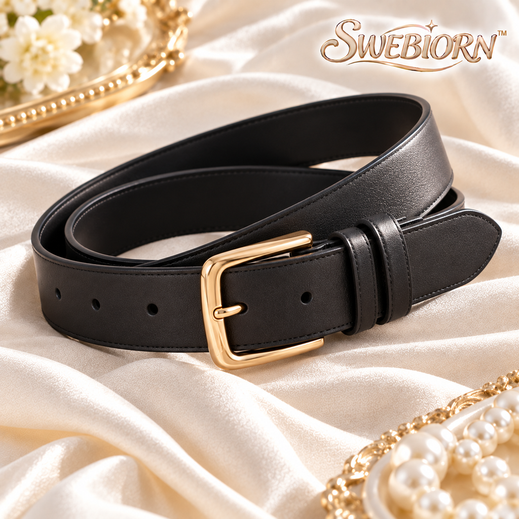 SWEBIORN™ Mercer Matte PU Dress Belt – Minimalist Black Business Belt, Faux Leather Trouser Dress & Blazer Accessory