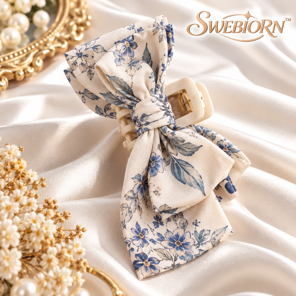 SWEBIORN™ Arquette Textile Bow Claw Clip – Espresso Fabric Hair Clip, Large Bow-Inspired Updo & Half-Up Hair Accessory